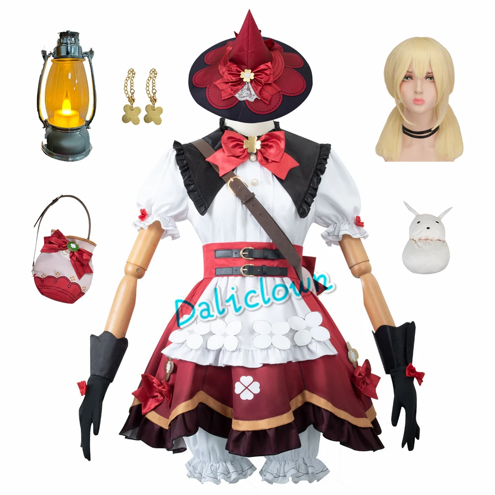 

Anime Genshin Impact Klee Witch Skin Cosplay Kids Women Maid Outfit Cute Dress Girls Klee Cosplay Halloween Costume Backpack Wig