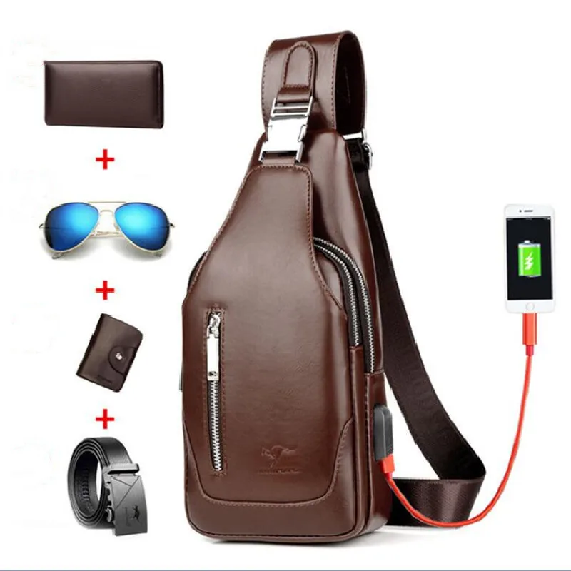 Designer Pu Leather Men's Shoulder Bag USB Charging Crossbody Bags for Men Anti Theft Business Chest Bag Travel Messengers Bag