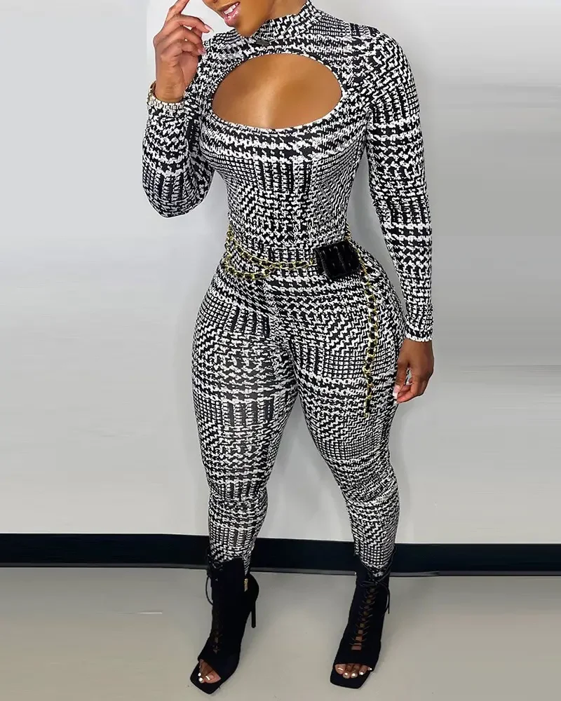 

Женский комбинезон с длинным рукавом, Облегающий комбинезон с принтом, весна-осень 2022