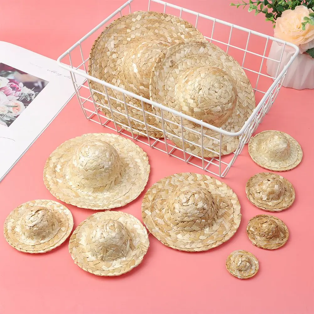

Multiple Sizes Small Woven Straw Hat Cute Yellow Doll Caps DIY Decoration Toys Crafts Doll Accessory 8/7/6/5/4/3.5/3/2.5/2/1.5in