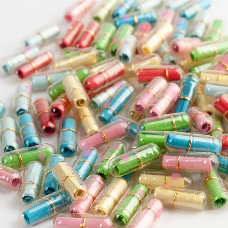 

New 50/100pcs Message in Bottle Message Emoticon Capsule Letter Love Pill transparent Color Mini Wish Bottle Valentine gift kids