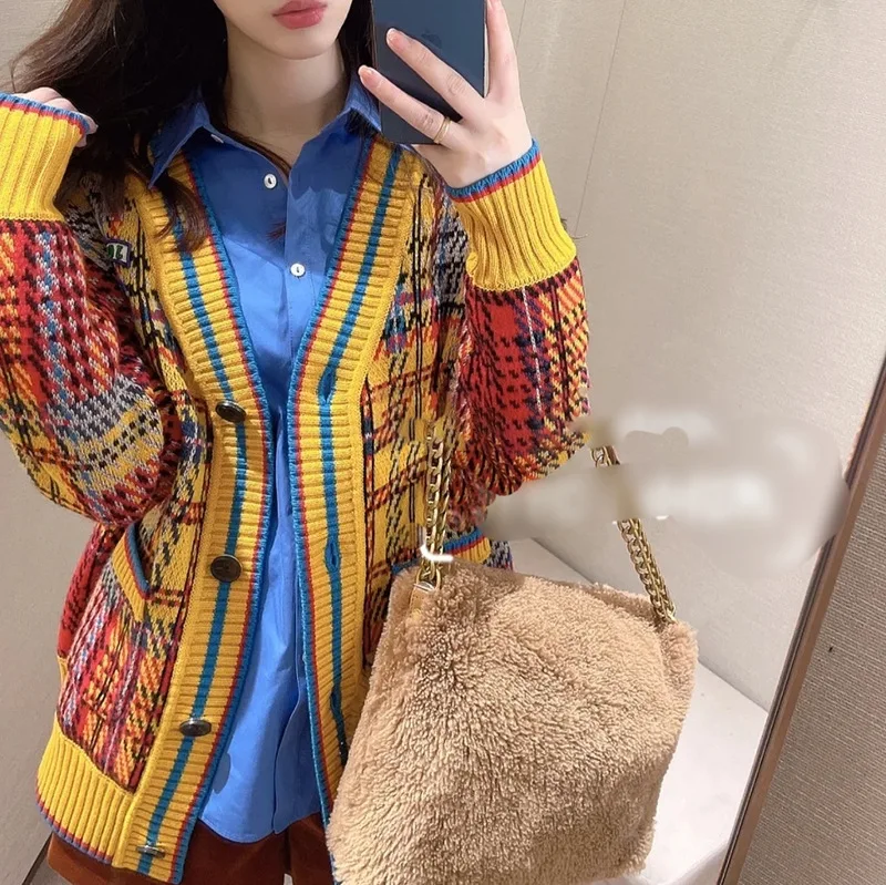 

Colorful Striped Fashion Women Winter Autumn Cardigan Vintage Hip Hop Streetwear Loose Casual Lady Tops Jumpers Clothing