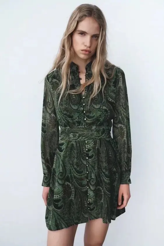 Женское платье с длинным рукавом принтом Древние путь воротником в американском