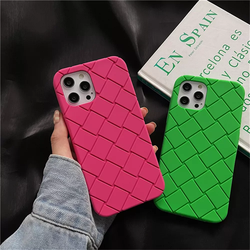 

Luxury Weave Pattern Checkered Silicone Phone Case For iPhone 13 Pro Max 11 12 Mini XR X XS 6 7 8 Plus SE2 Soft Shockproof Cover