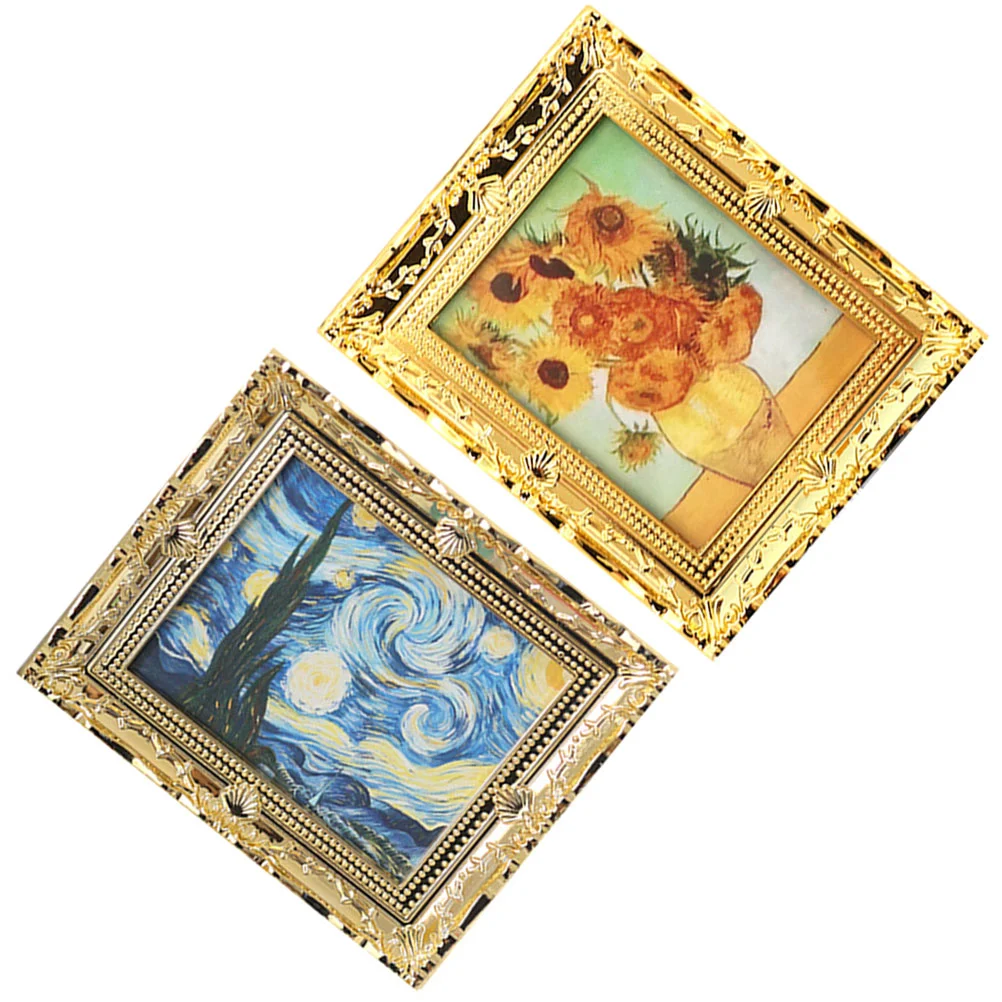 

Dolls House Oil Painting Miniature Gold Frame Art Wall Picture Oil Painting
