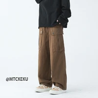 cotton cargo pants men fashion retro pocket casual pants men japanese streetwear hip hop loose straight pants mens trousers
