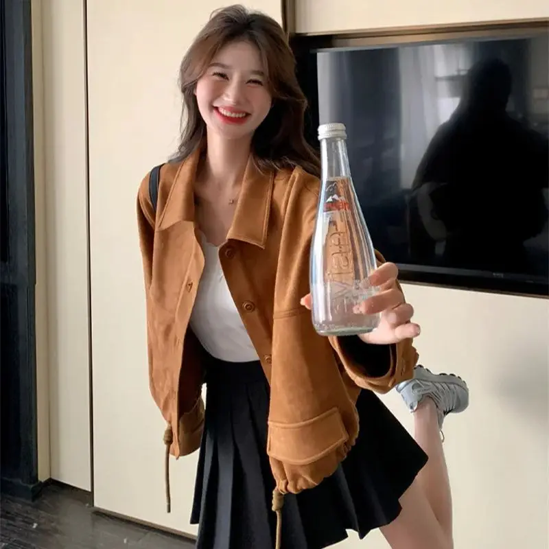 Замшевая короткая куртка в стиле ретро для женщин на весну и осень новинка 2024