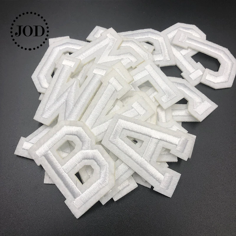 

White Iron on Letters embroidered patches for Clothing name badge thermal stickers applique stripes for clothes transfers patch