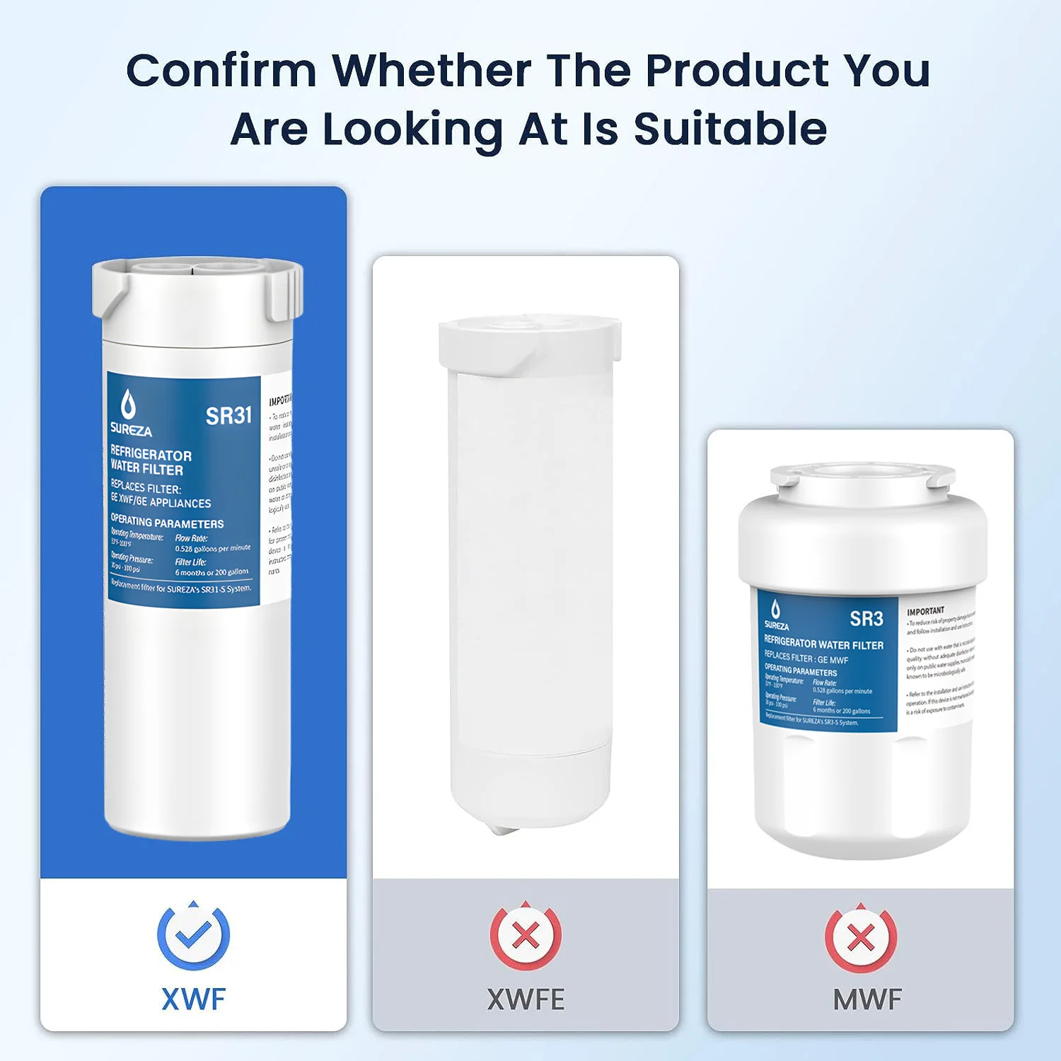 Замена фильтра для воды GE XWF холодильника (не XWFE) 1-3 упаковки