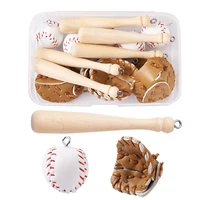 15pcs pu leather baseball glove wooden bat sports pendant charms for keychain bracelet necklace earring diy craft jewelry making