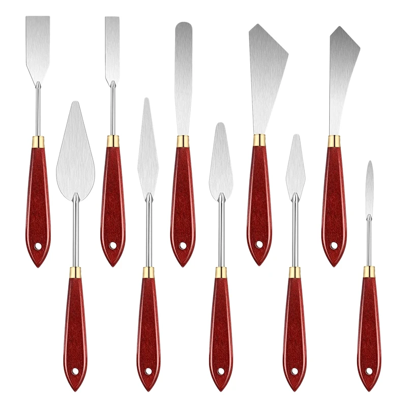 

10 Pcs Painting Knife Set Painting Mixing Scraper Palette Knife Painting Art Spatula with Wood Handle Art Painting Knife