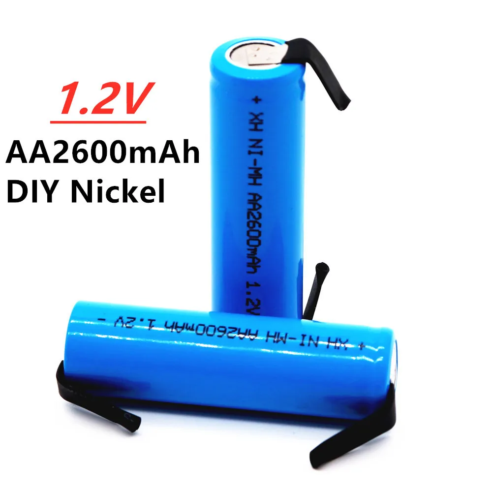 

100% New original 1.2v AA Rechargeable Battery 1.2v 2600mah AA NiMH Battery with Solder Pins DIY Electric Razor toothbrush Toys