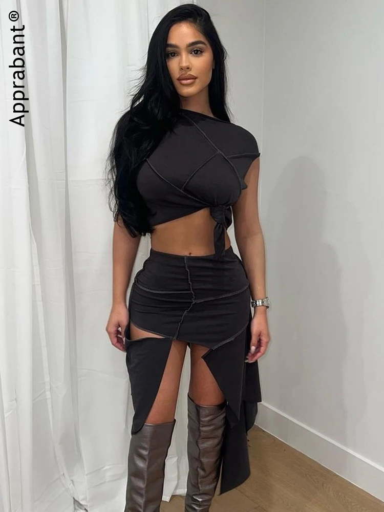 

Apprabant Hollow Short Sets Vacation Outfit For Women 2023 New Navel Skirt Line Draped Street Casual 2 Piece Suits Clothes