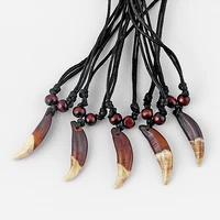 12pcs black wax cotton cord necklace resin wolf tooth teeth pendant necklace trendy vintage charm jewelry