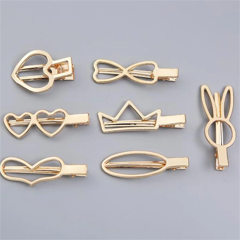 

10pcs KC Gold Color Hollow Heart Flower Leaf Hair Clip Basic Blank Setting Base For DIY Hair Accessories Jewelry Making Findings