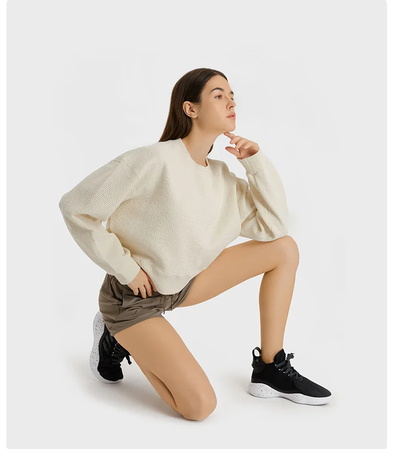 LuluSport Top Women Yoga Gym Shirts Women's Long Sleeve Top T-shirt Crop Sportswear Outdoor Fitness Jogging Leisure Pullover