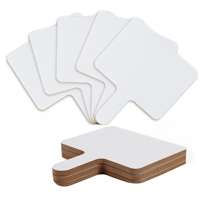 10Pcs 9.6X8inch Dry Erase Answers Paddle Handhold Wooden White Board Double Sided Answer