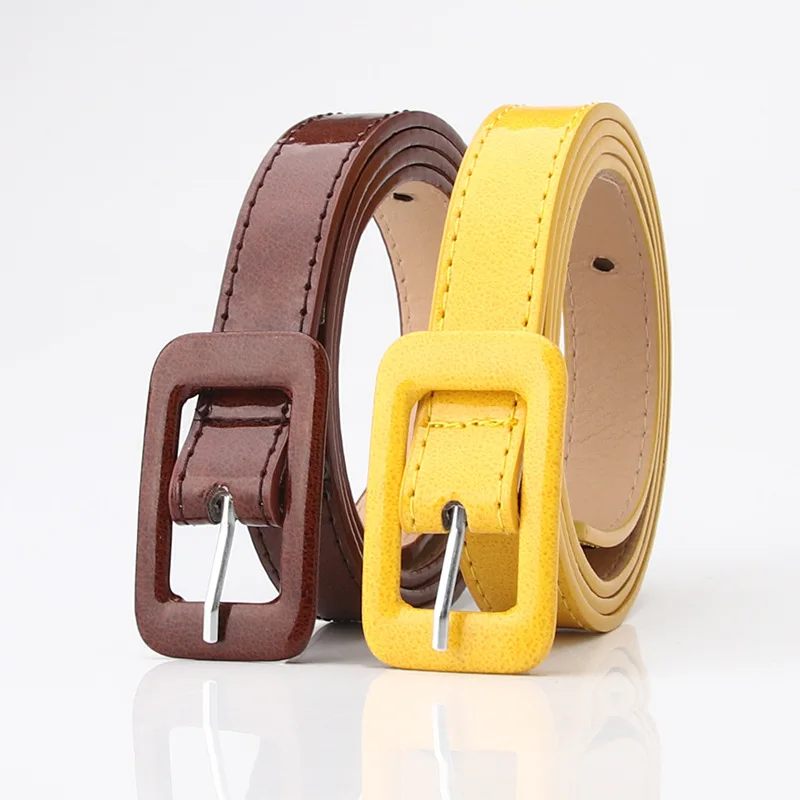 Women's Patent Leather Belt Fashion Versatile Decoration Sweater Dress Belt Female Square Pin Buckle Thin Waist Belts