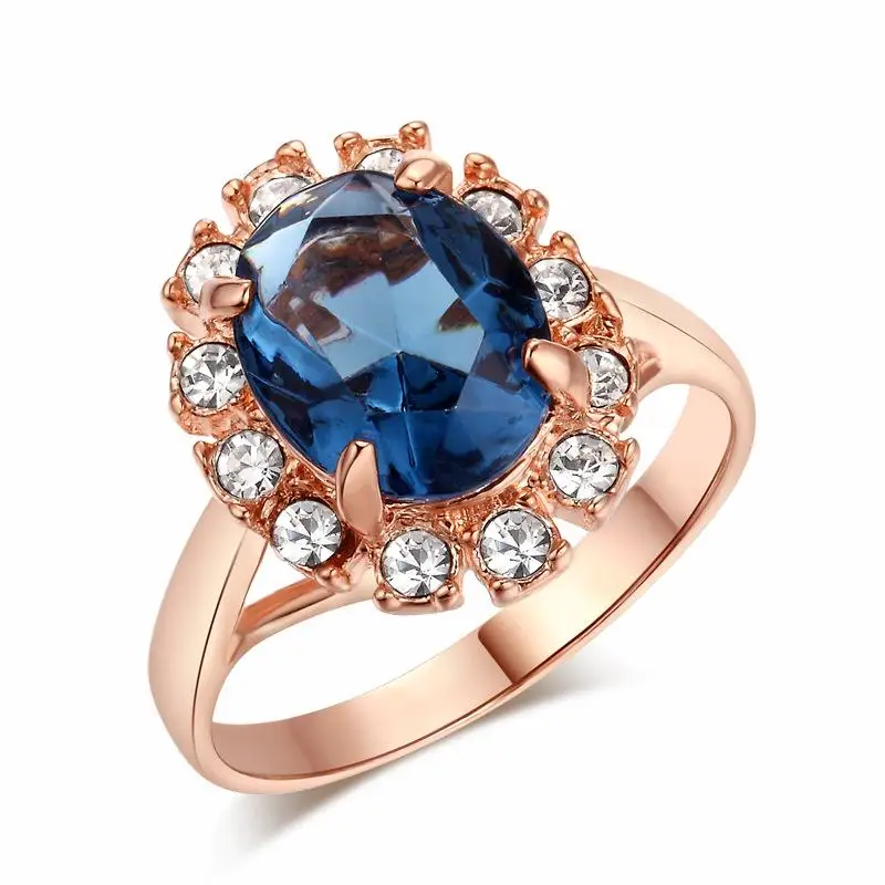 HOYON Original 24K Rose Gold Color Wedding Ring AAA zircone Micro Set Emerald Sapphire Ring gioielli da sposa regalo per la mamma