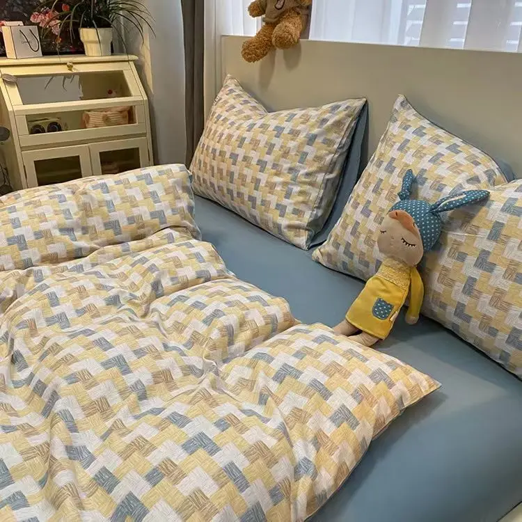 

Милый клетчатый Комплект постельного белья для девочек, роскошное покрывало для кровати, простыня, Королевский размер, милый пододеяльник для одного студенческого общежития для детей