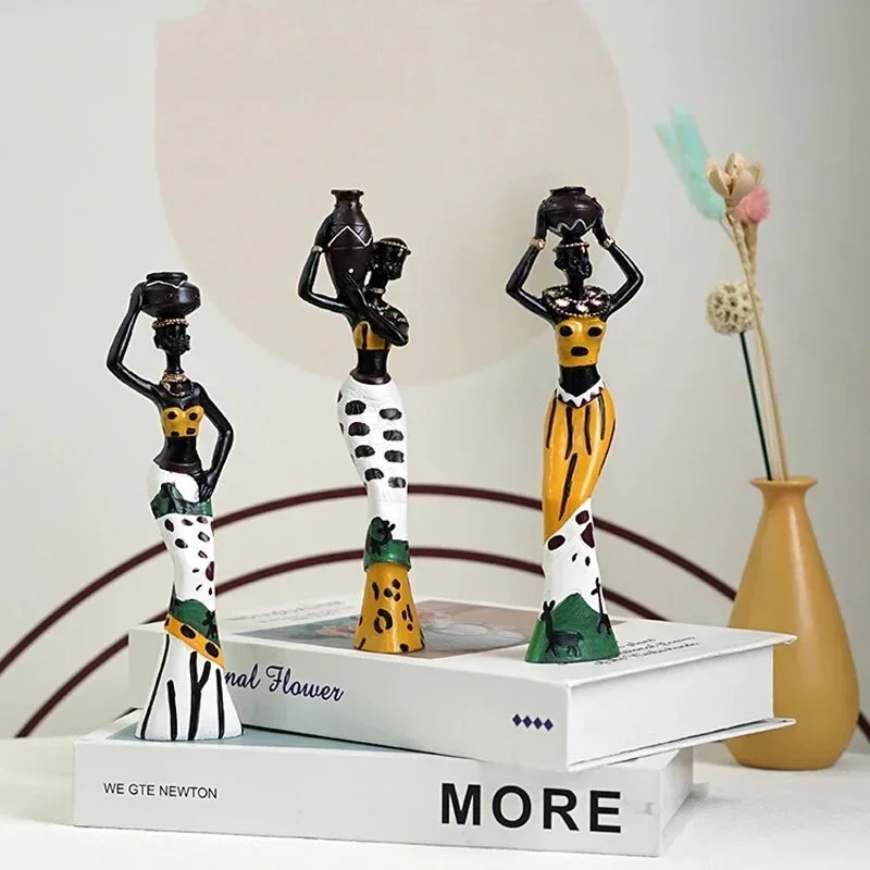 

Set Resin African Woman Figurines Black Figure Statues Exotic Ornaments Interior Home Living Room Desktop Decor Decoration