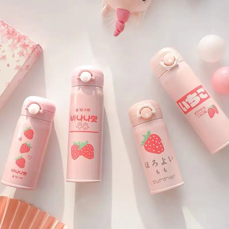 

Thermos Coffee Tea Milk Travel Mug Gift Cute Water Bottle 350/500ml Cartoon Strawberry Insulated Vacuum Flask Stainless Steel