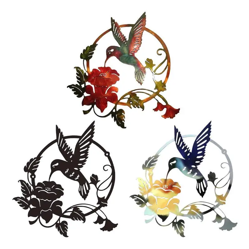 

Metal Bird Wall Art Cute Birds Wall Decor Art Hanging Ornaments Outdoor Garden Decoration Sculptures Round Bird Wall Decor