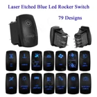 1 шт., Синяя светодиодная лампа с лазерной гравировкой, клавишный переключатель для автомобиля, лодки, прицепа, морского транспорта, автобуса, мотоцикла, кемпинга, аксессуары