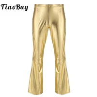 mens shiny metallic flared long pants punk bell bottom disco flare pants fashion dude costume trousers rave party clubwear