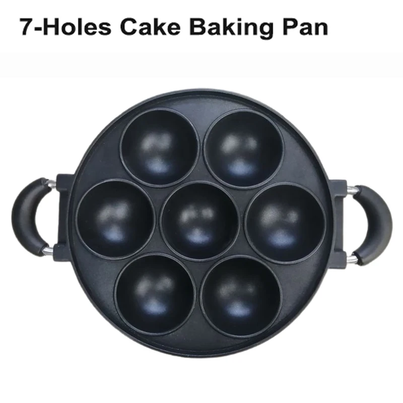 

Чугунная сковорода для приготовления пирожных с 7 отверстиями, металлическая, не прилипающая, сковорода для приготовления завтрака, яиц, пи...