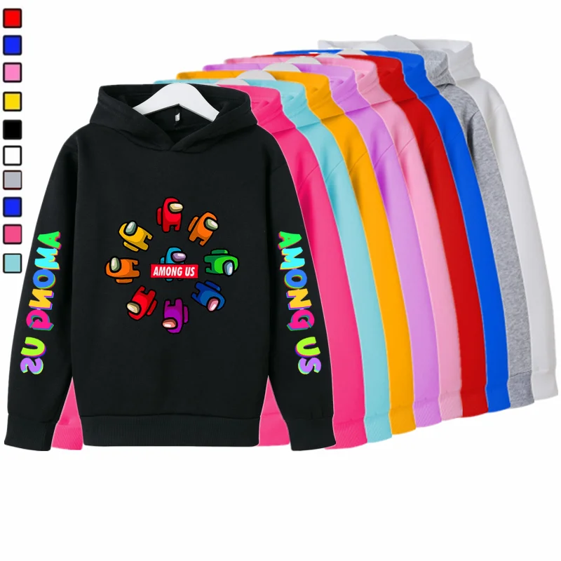 

2022 Funny Game Impostor Long Sleeve Kids Sweatshirts AmongUs Print Fashion Children Tops Cotton Autumn Spring Baby Shirts