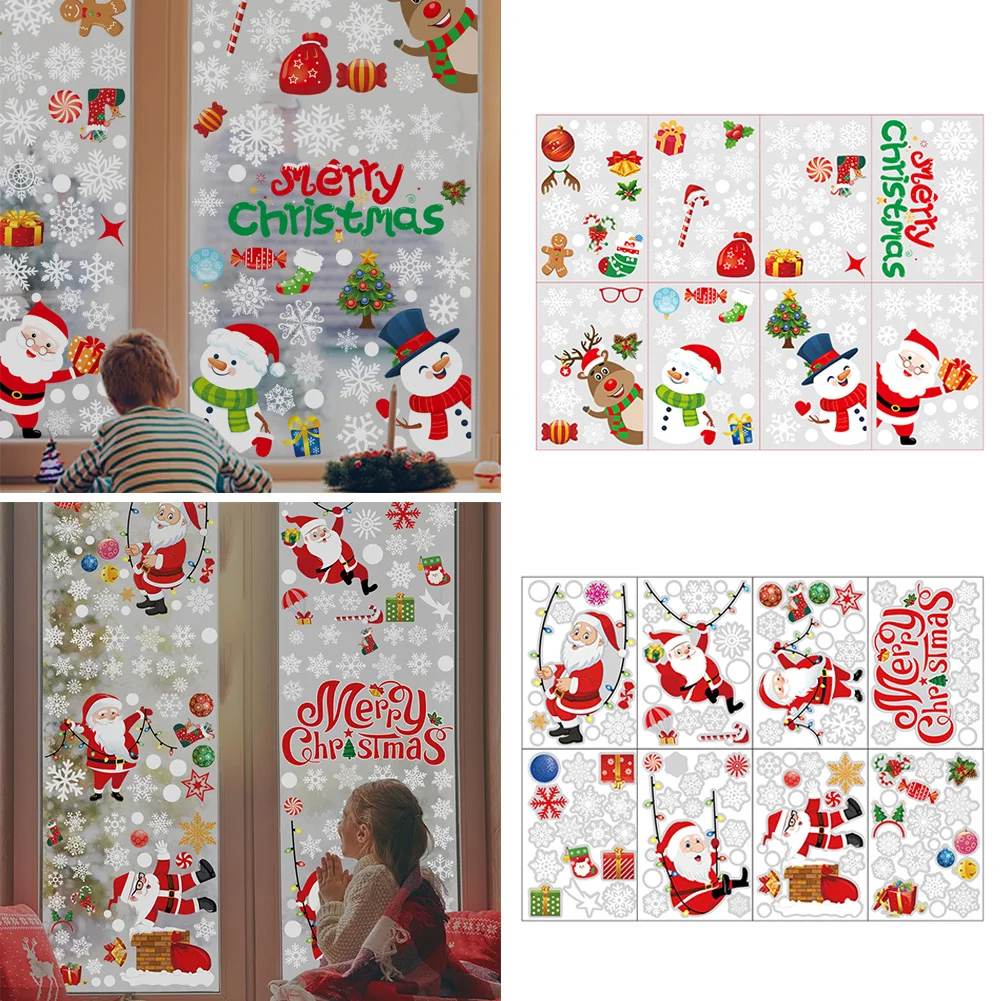 

1Set Christmas Window Stickers Decorations Santa Snowman Elk Snowflake Decal Sticker for 2022 Xmas Window Glass Door Decor