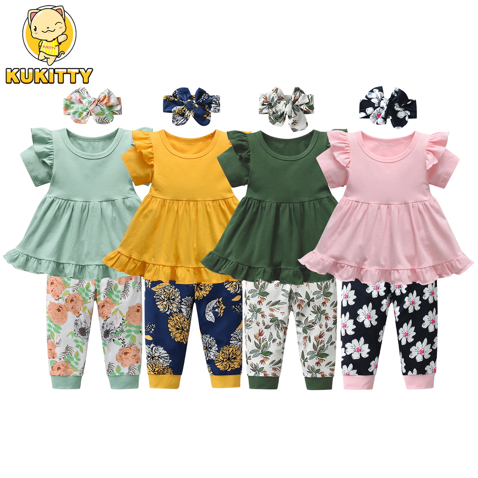 Детская одежда из хлопка с принтом: милый топ круглым вырезом короткими рукавами