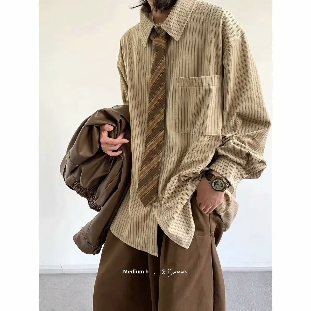 Новая весенняя японская винтажная полосатая рубашка для мужчин и женщин в стиле