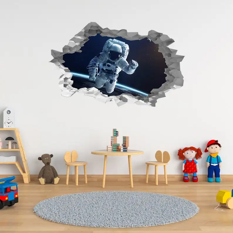 

Wall Sticker Astronaut in Space 3D Hole in The Wall Effect Self Adhesive Decal Art Mural