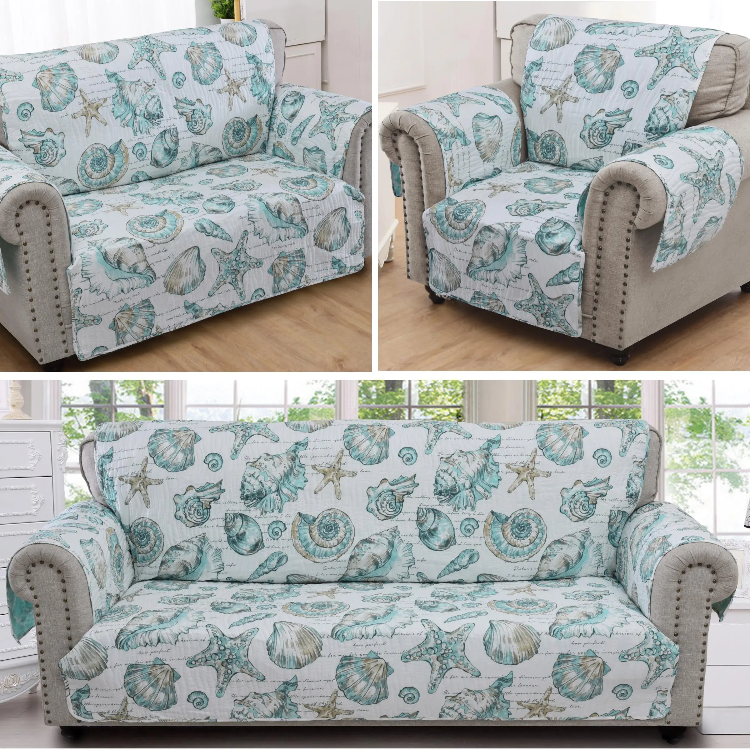 

Global Trends Coastal Seashell Quilted Reversible Furniture Cover Protector