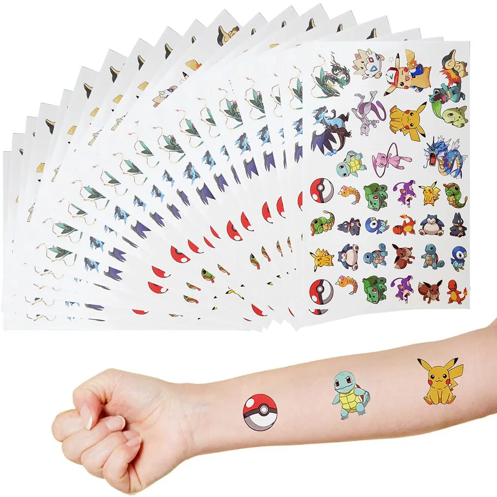 autocollants-de-tatouage-theme-pokemon-decorations-de-fete-d'anniversaire-pour-enfants-dessin-anime-pikachu-fournitures-de-fete-prenatale