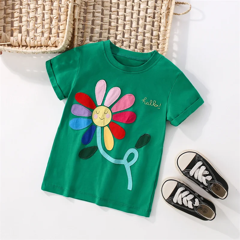 Футболки для девочек с цветочной аппликацией