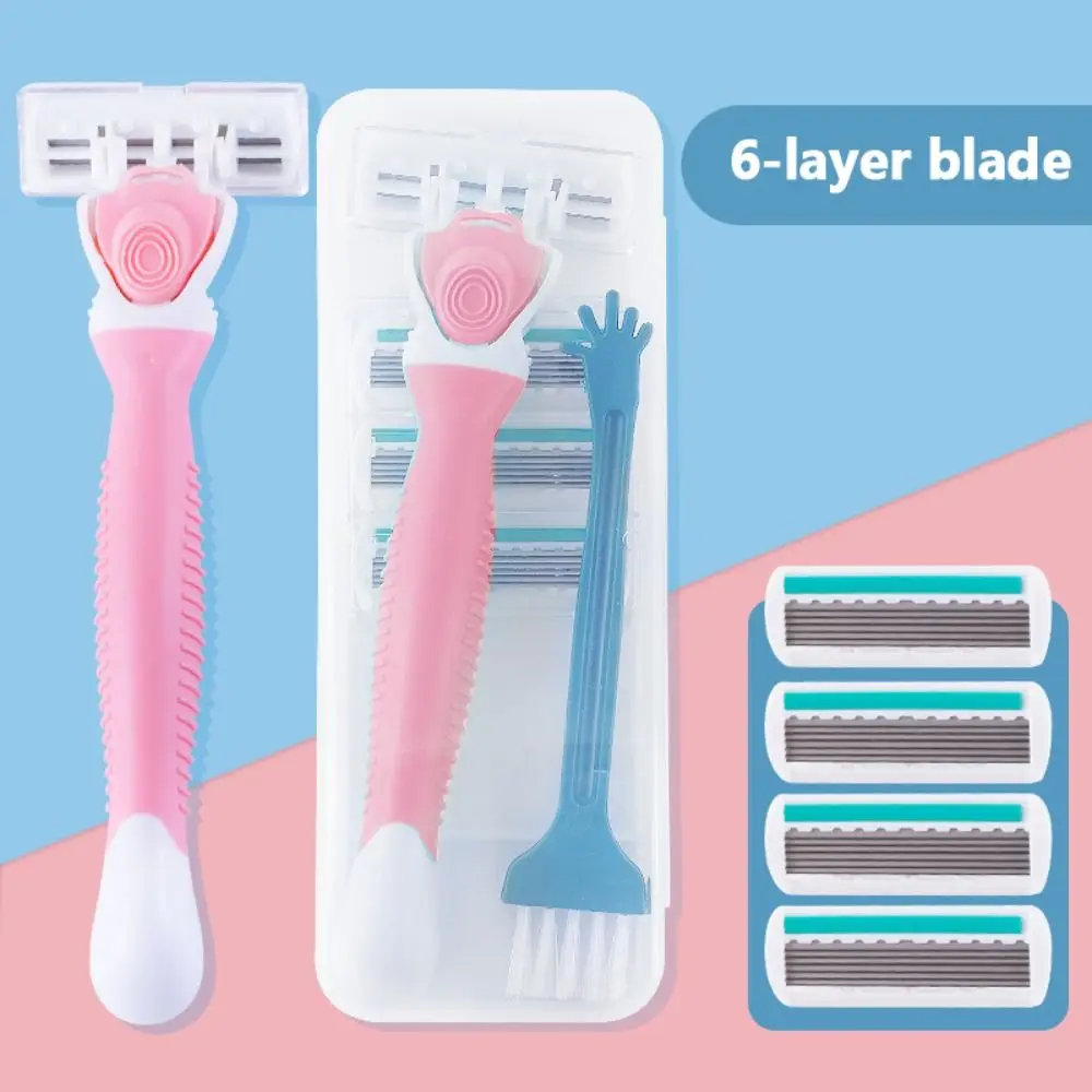 

Portable Handle Facial Shaver 6 Layer Blades Bikini Aloe Strip Safety Shaving Razor Leg Hair Epilator Hair Removal Tool