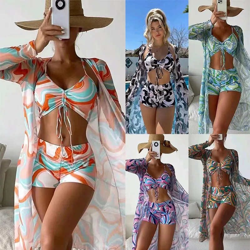 

2023 Sexy Bikinis And Cover Set Women Swimsuit Printed Swimwear High Waist Summer Strappy Bathing Suit Beach Wear Biquini Female