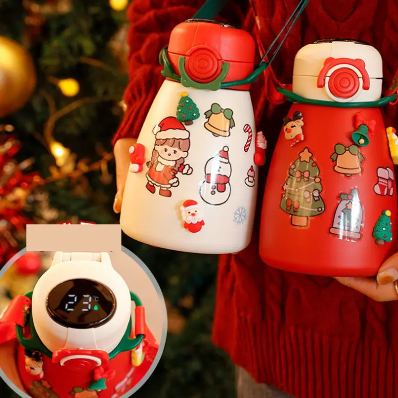 

500ml Christmas Smart Temperature Display Thermal Cup for Girls Stainless Steel Water Bottle with Straw Children Cute Thermos
