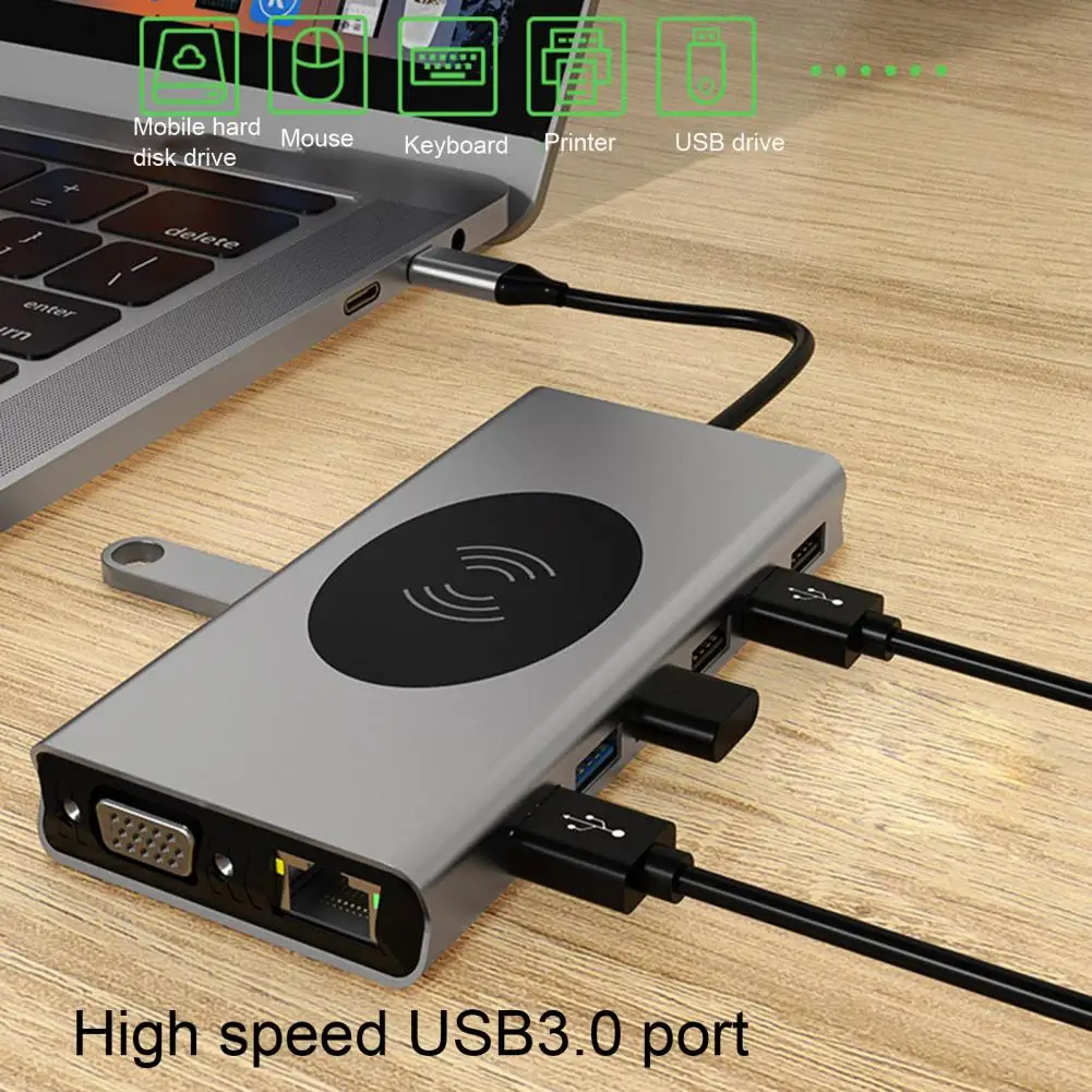 Convenient 5Gbps Rate USB-C Hub Multifunctional Type-C to HDMI-compatible RJ45 VGA Multiport Hub Memory Card Reader