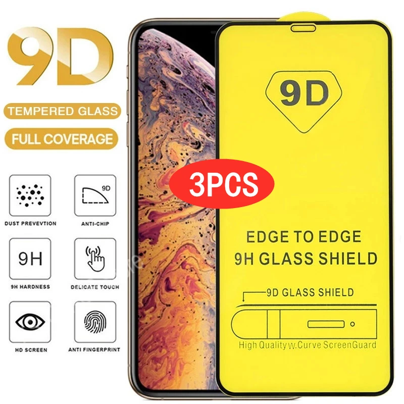 

3Pcs 9D Screen Protector Tempered Glass for IPhone 12 11 13 Pro Max Mini Protective Glass for IPhone X Xr Xs Max 6 6S 7 8 Plus