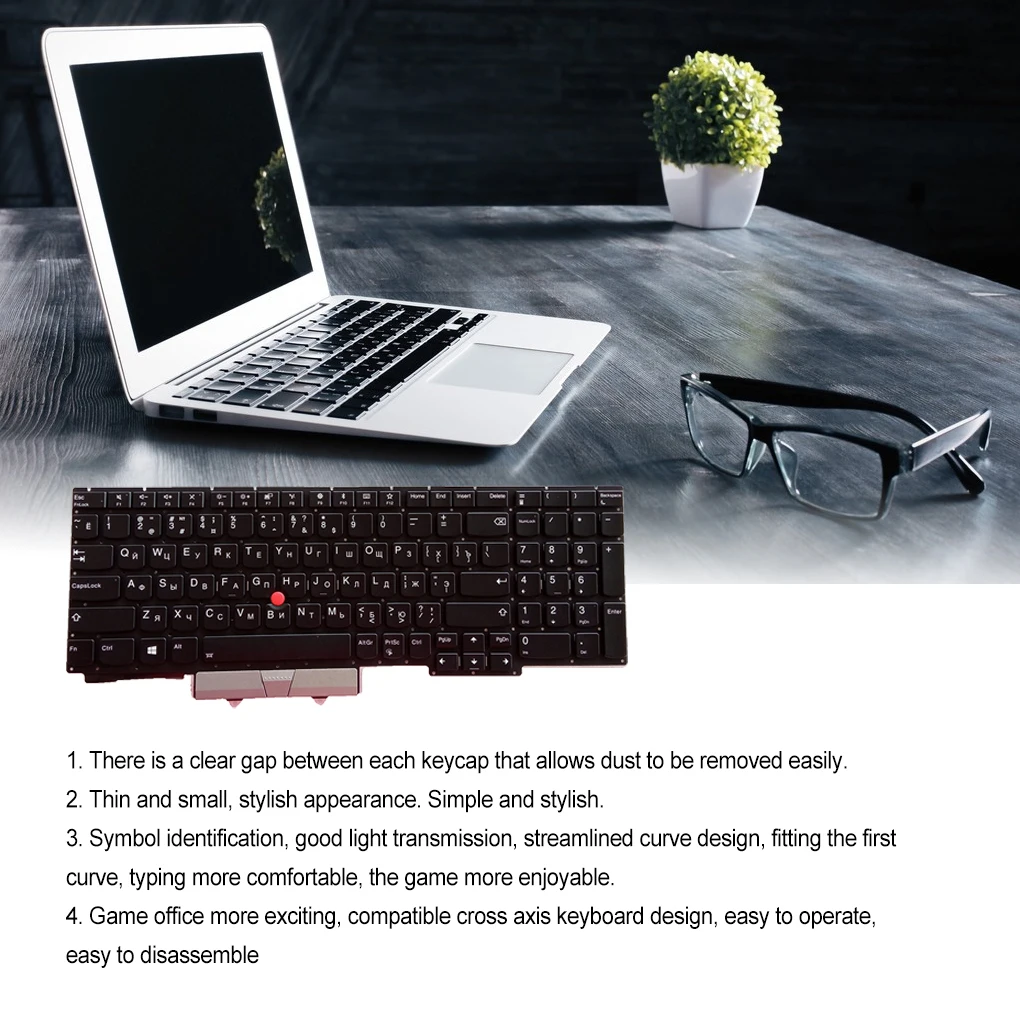 

Anti-slide Keyboard Mute Keypad Backlit Pointer Notebook Repair Parts Replacement for Thinkpad E15 GEN 1 RU Layout