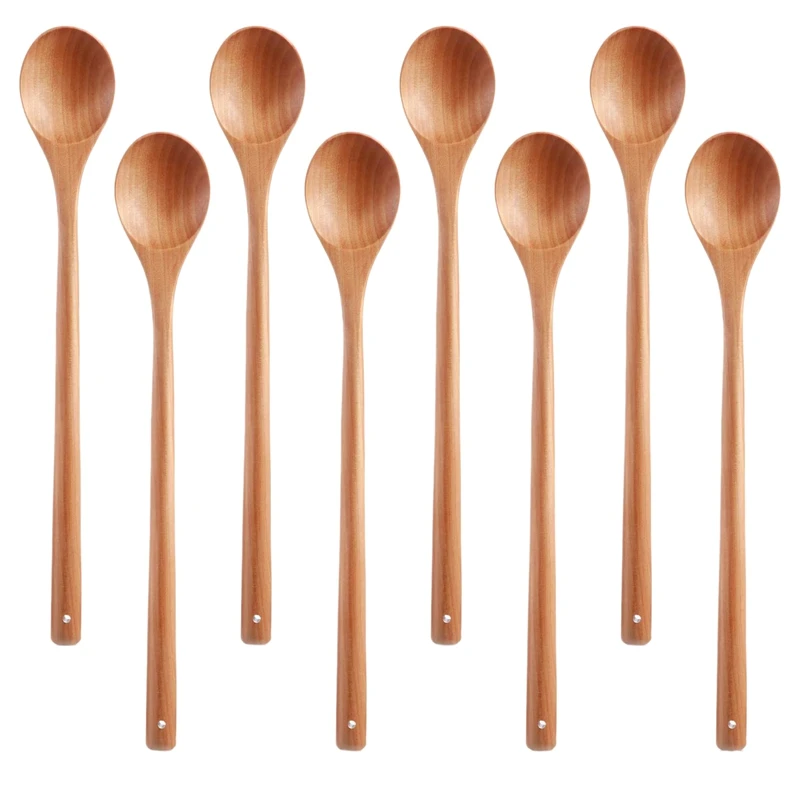 

8Pcs Wood Mixing Spoon Long Handle Wooden Spoons Wood Soup Spoons for Kitchen Stirring and Cooking, 13 Inches Long