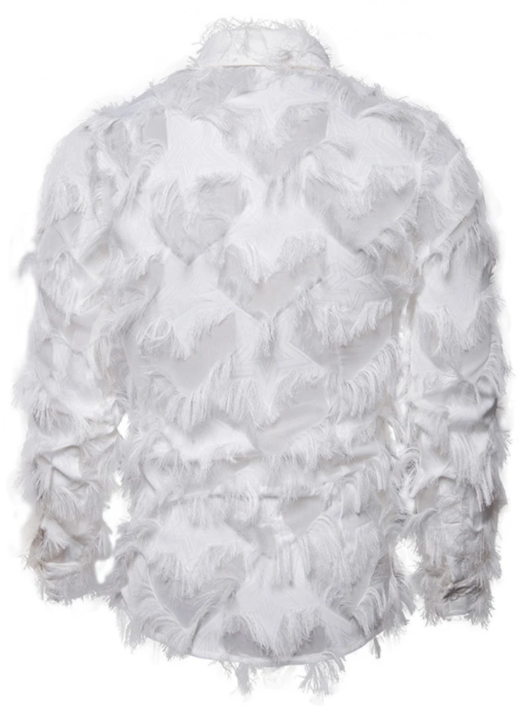 Men's Shirts Handmade Three-dimensional Feather Fabric Features Henry Collar Long Sleeve Shirts Clothing Men's New Style 2022