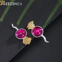 geezenca 925 sterling silver dual color red corundum stud earrings for women cute radish chic earring fine jewelry party gift