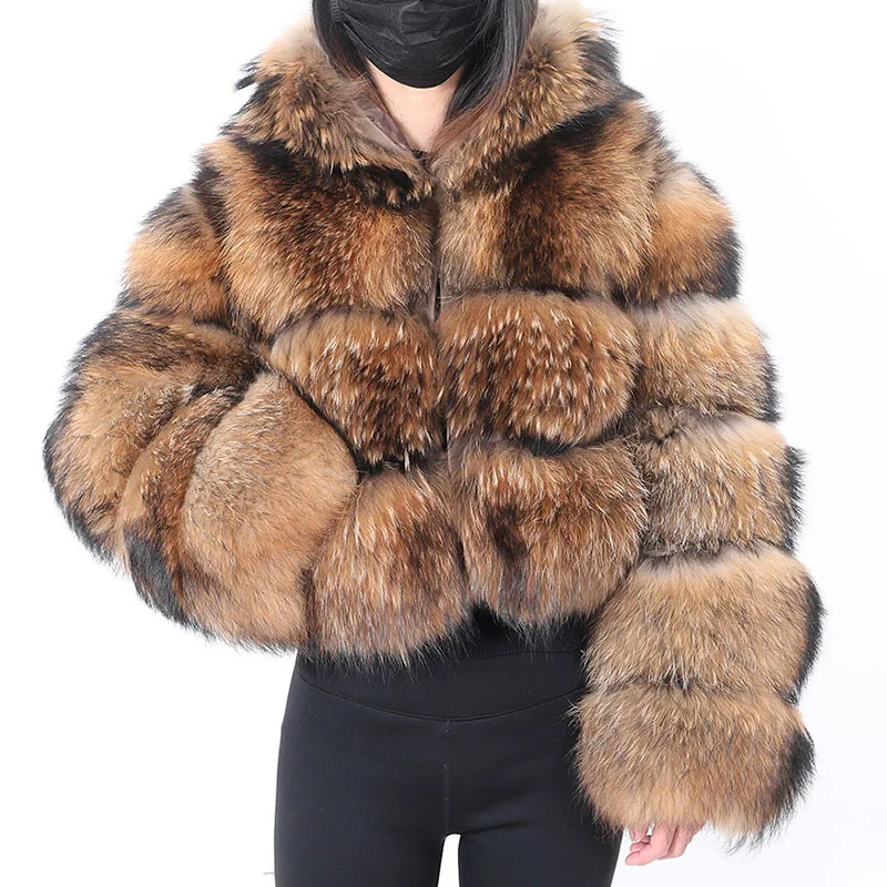2022 Natural Real Raccoon Fur Jackets Hooded Coat Super hot Women's winter Fashion With Hood Luxury  Female clothing enlarge