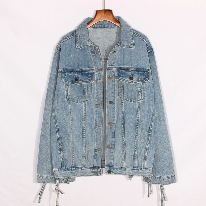 

Spring Autumn Vintage Blue Denim Jacket Women Loose Short Big Pocket Cowboy Outerwear Zipper Split Hem Jeans Jacket Coat Female
