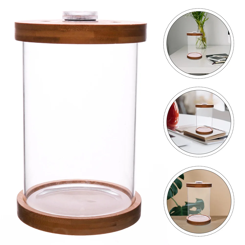 

1Pc Decorative Glass Fish Tank Mini Aquarium Bamboo Base Glass Small Fish Tank